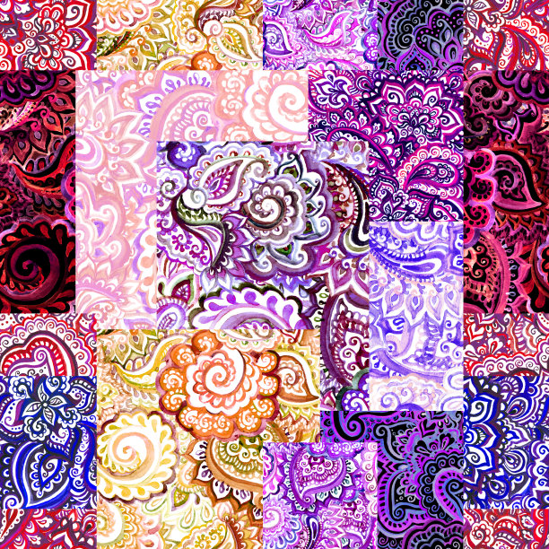 水彩印度花卉装饰华丽的图案。装饰设计图片下载