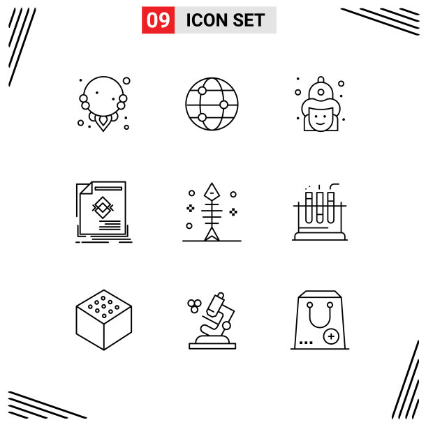 包9个现代轮廓标志和符号图片下载