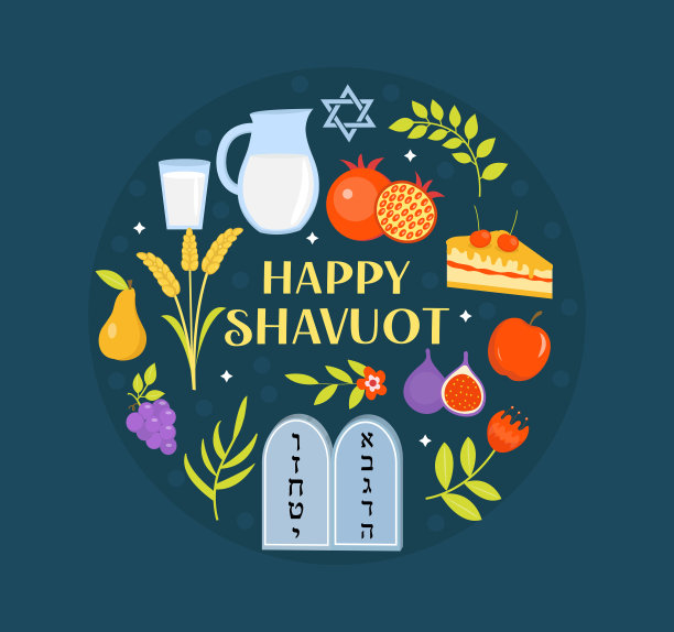 快乐七八节贺卡，海报，请帖，传单。五旬节模板为您的设计。犹太节日背景。矢量图图片下载