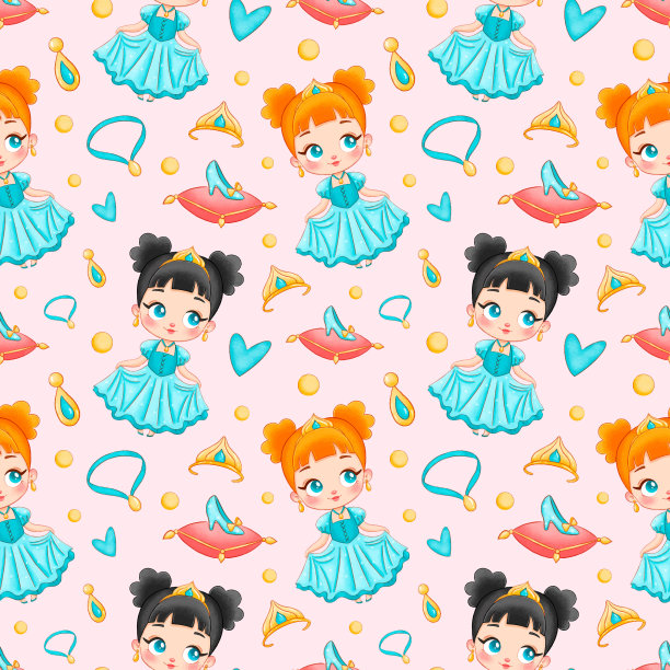 可爱的卡通公主无缝图案图片下载