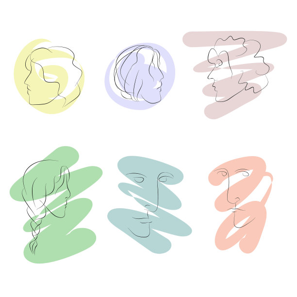 一组轮廓面上的彩色背景。现代抽象线条艺术的明信片，标志或贴纸，平面矢量手绘插图图片下载