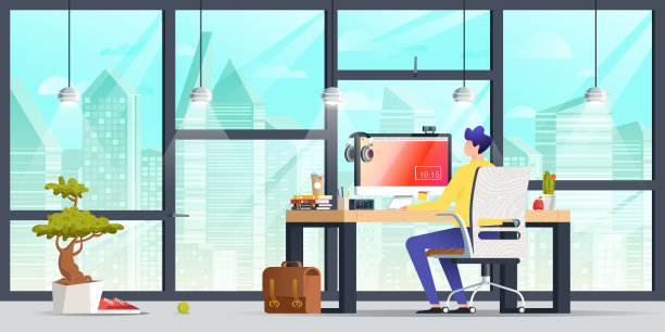 商务办公室里用电脑工作的人图片下载