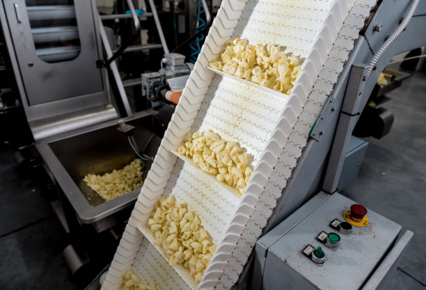 现代化工厂中油炸零食和薯条的输送线图片下载