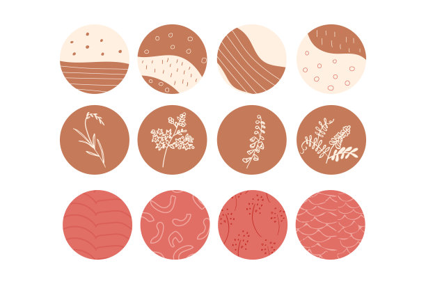 一套抽象的故事突出封面图标。矢量圈彩色波西米亚彩色插图为您的业务，剪贴簿，子弹日志收集，ig故事按钮图片下载