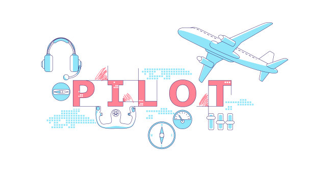 领航词概念词概念细线矢量横幅。航空国际航班。孤立的排版与图标。飞机和仪表盘，飞行员项目创意插图上的白色图片下载