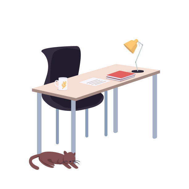 学生工作空间卡通矢量插图。桌子配椅子，家居家具平色物品。空的家庭工作场所孤立在白色的背景。大学生活方式的属性图片下载