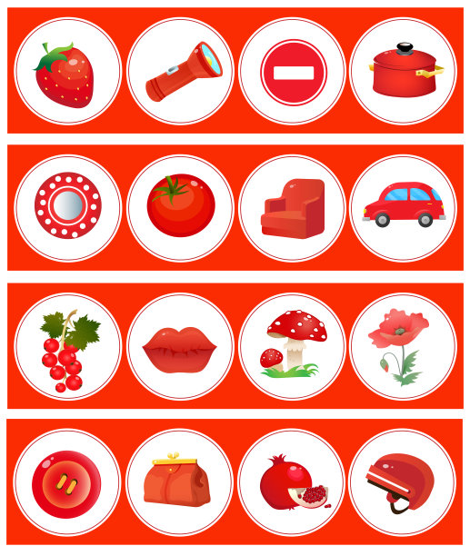 红色的颜色。配对游戏，儿童教育游戏。对孩子的难题。匹配的颜色。学龄前儿童的工作表。图片下载