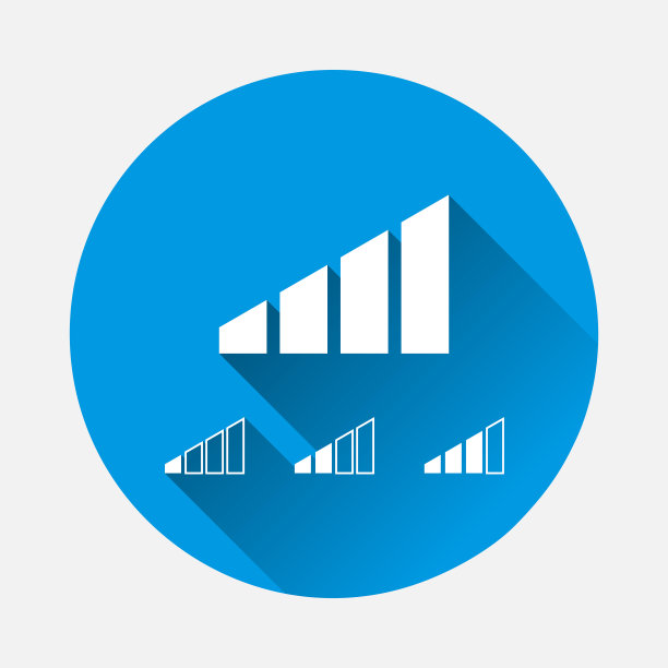 蓝色背景上的信号矢量图标。带有长阴影的平面图像。图片下载