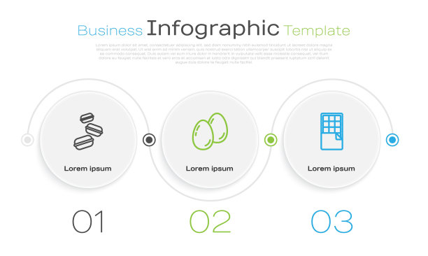 系列马卡龙饼干，复活节彩蛋和巧克力棒。业务信息模板。向量图片下载