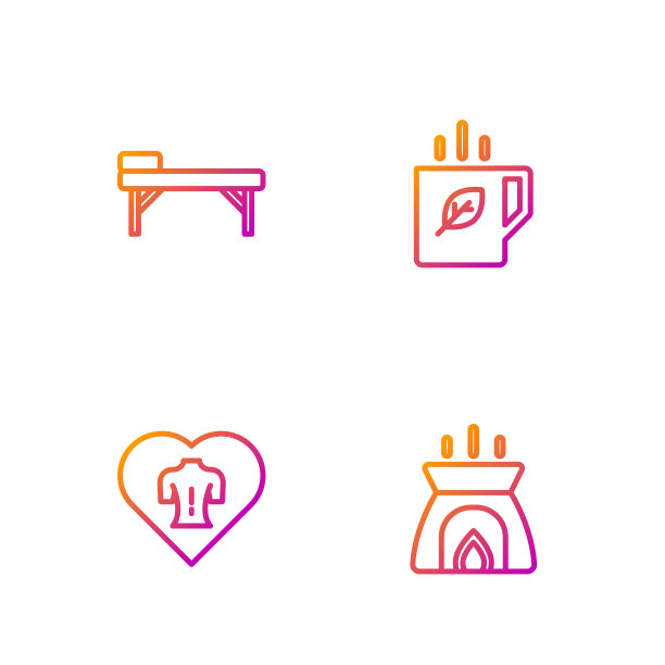 集香薰蜡烛、按摩、茶几、茶叶杯于一体。渐变颜色图标。向量图片下载