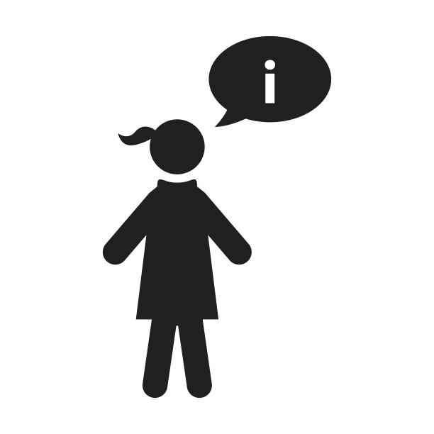 信息图标矢量女性个人资料头像与语音气泡符号讨论和信息在平面颜色字形象形图图片下载