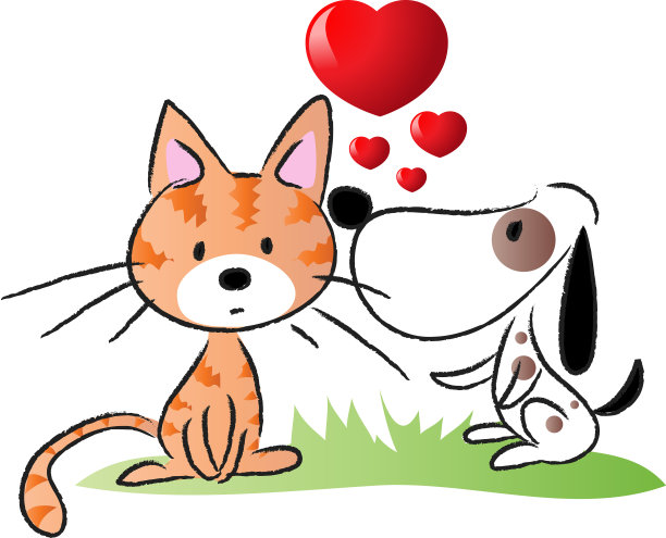 矢量卡通狗和猫坠入爱河图片下载