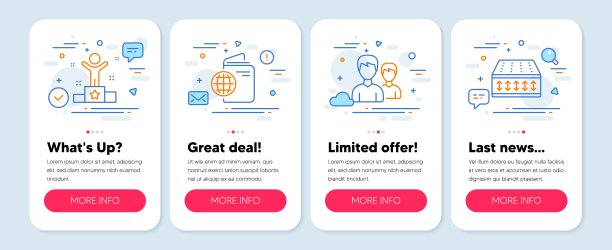 一套商业图标，如赢家，夫妇，旅行护照符号。灵活的床垫线条图标。向量图片下载