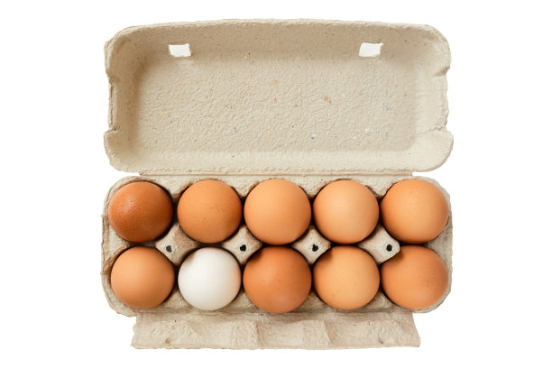 鸡蛋放在托盘里，俯视图。图片下载