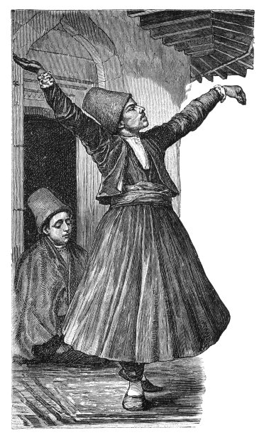 跳舞或旋转苦行僧。火鸡亚洲历史与文化。古董插图。19世纪图片下载