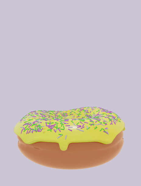 美味的甜甜圈与明亮的黄糖釉和彩色糕点洒孤立在垂直的背景。甜蜜的甜甜圈。副本的空间。展示。横幅。3D渲染插图。模板。图片下载