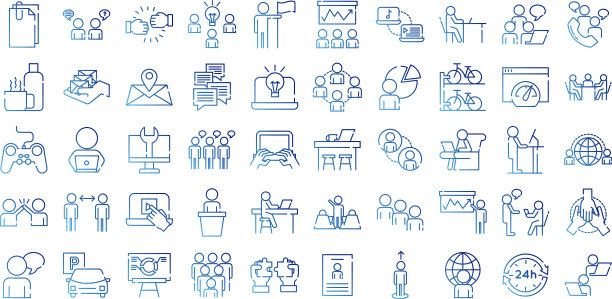 捆绑50个共同工作的渐变样式图标图片下载