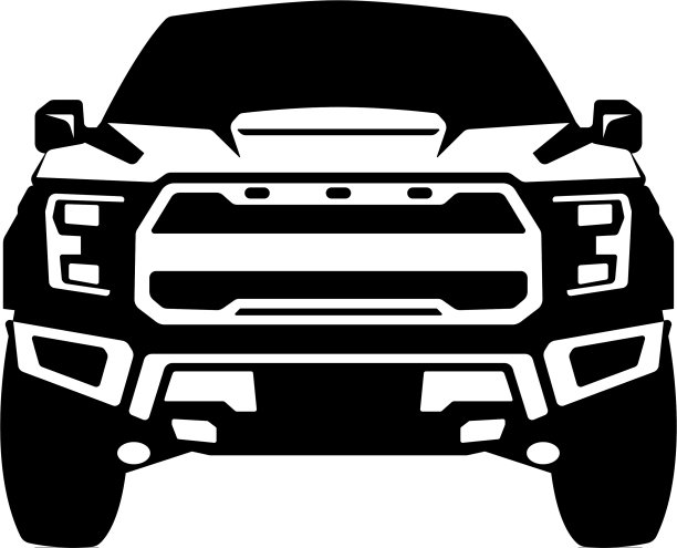 卡车越野路黑色剪影正面视图图片下载