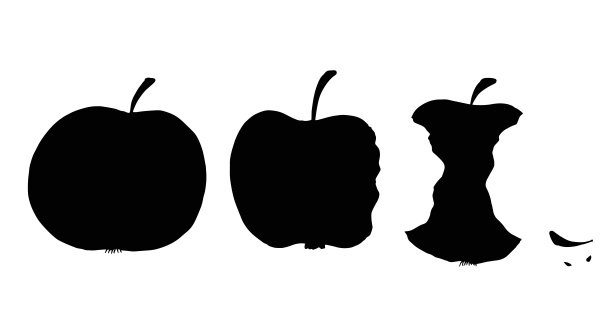 苹果，水果，苹果片，果核。矢量插图。黑色的轮廓。图片下载