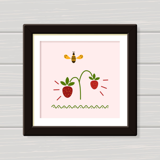 家居装饰，墙壁艺术，草莓和蜜蜂图案图片下载