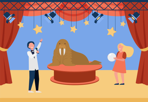 马戏团演员与海象一起表演图片下载