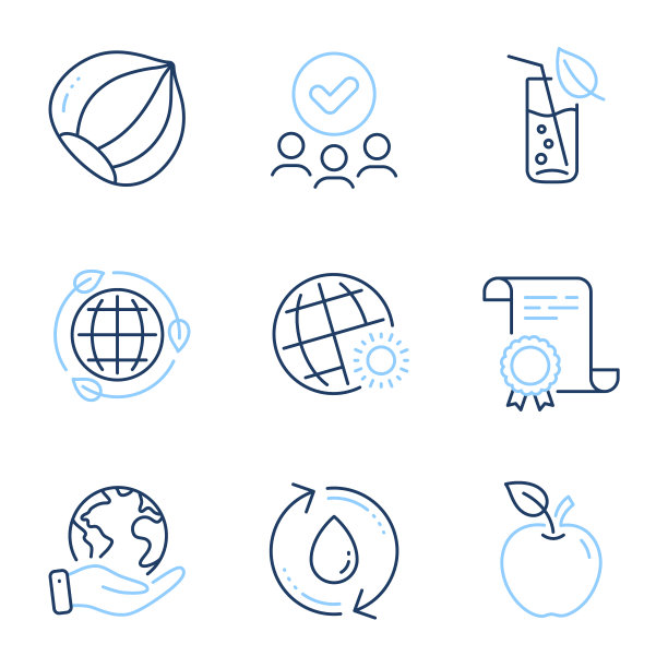 榛子生态能源和水玻璃图标集图片下载