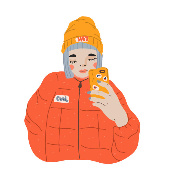 卡通女孩用智能手机自拍图片下载