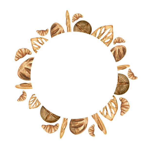 面包圆框与牛角面包图片下载