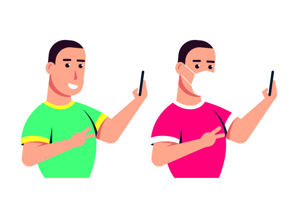 戴着智能手机和口罩的年轻人图片下载