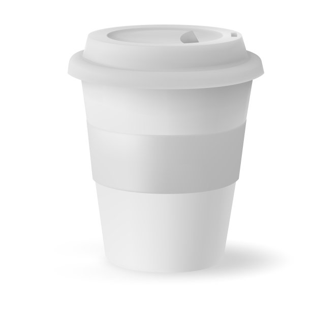 商业纸杯热咖啡模型与黑盖隔离在白色背景。白色空白，大、中、小外卖纸。图片下载