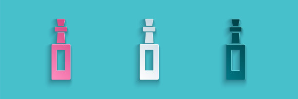 剪纸瓶橄榄油图标孤立在蓝色背景。壶与橄榄油图标。纸艺术风格。向量图片下载