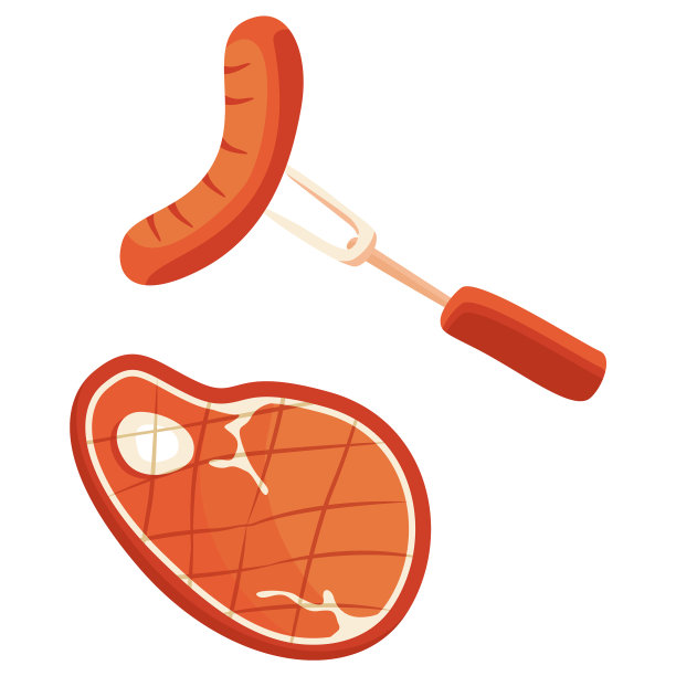 油炸香肠和牛排在白色孤立的背景图片下载