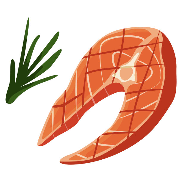 三文鱼牛排和迷迭香加白隔离图片下载