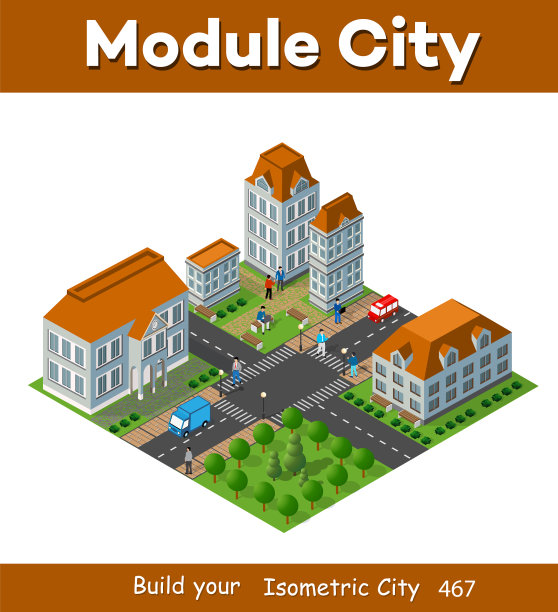 三维等距城市景观住宅花园和图片下载