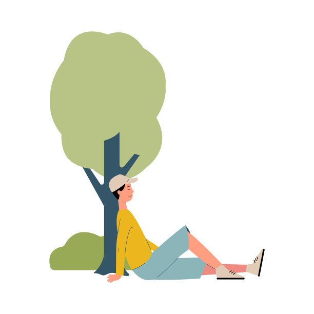 男子在城市公园公寓的树下的草坪上休息图片下载