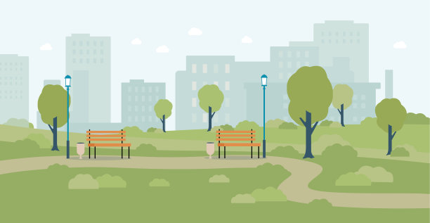 夏季或春季城市公园与城镇建筑图片下载