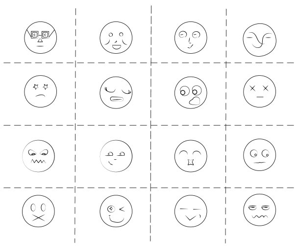 一套16个有趣表情符号，表达不同情绪图片下载