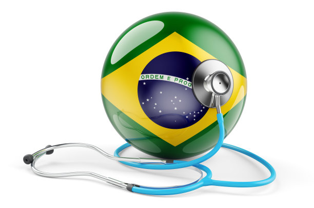 巴西国旗和听诊器。医疗保健在巴西的概念，3D渲染孤立在白色背景图片下载