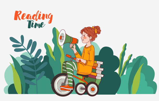 可爱的孩子骑自行车。在公园里对着扩音器大喊的滑稽女孩图片下载