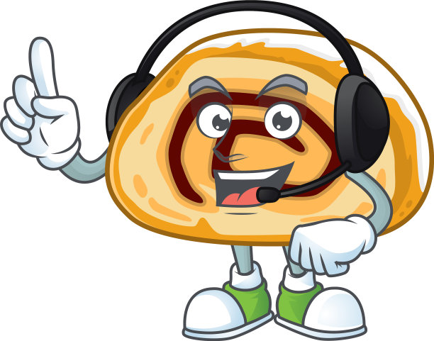 一个迷人的瑞士卷吉祥物戴着耳机图片下载