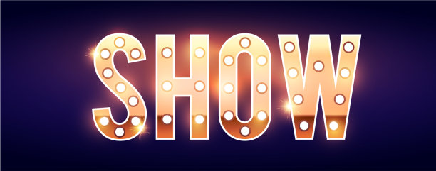 金色显示标志与复古灯泡星星和图片下载