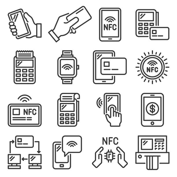 NFC手机支付和终端图标集图片下载