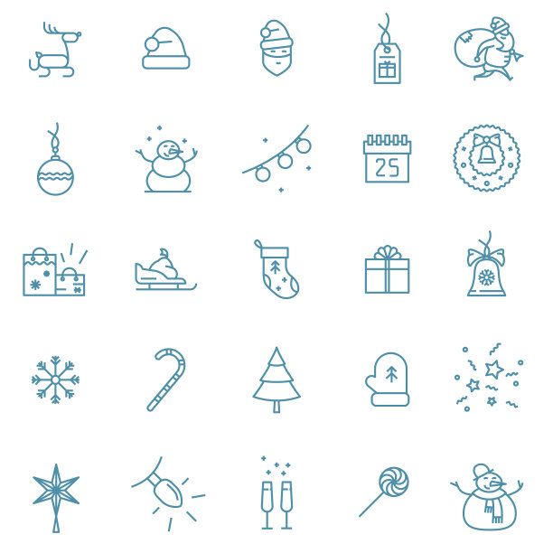 设置圣诞节完全可编辑的线性图片下载