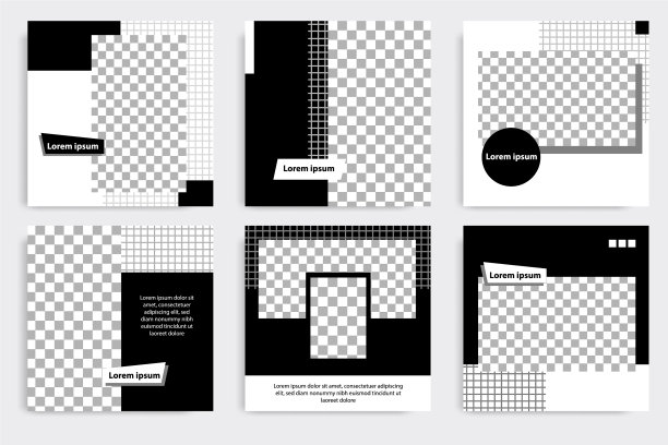 可编辑的最小方形横幅模板黑色和图片下载