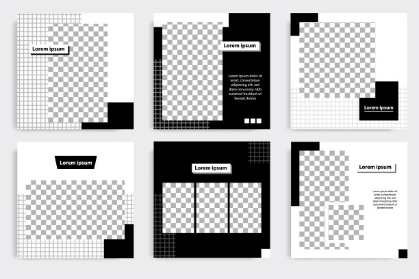 可编辑的最小方形横幅模板黑色和图片下载