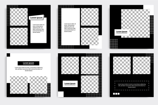 可编辑的最小方形横幅模板黑色和图片下载