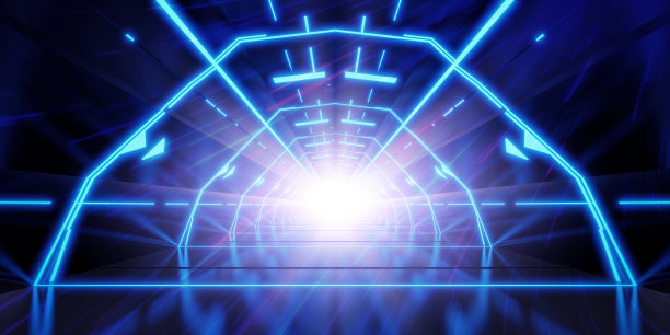 抽象的内部科幻飞船走廊。图片下载