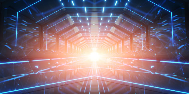 抽象的内部科幻飞船走廊。图片下载