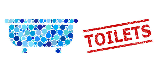 纹理马桶印章印章和浴缸马赛克的图片下载