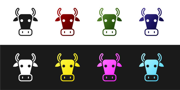 设置奶牛图标隔离在黑色和白色图片下载